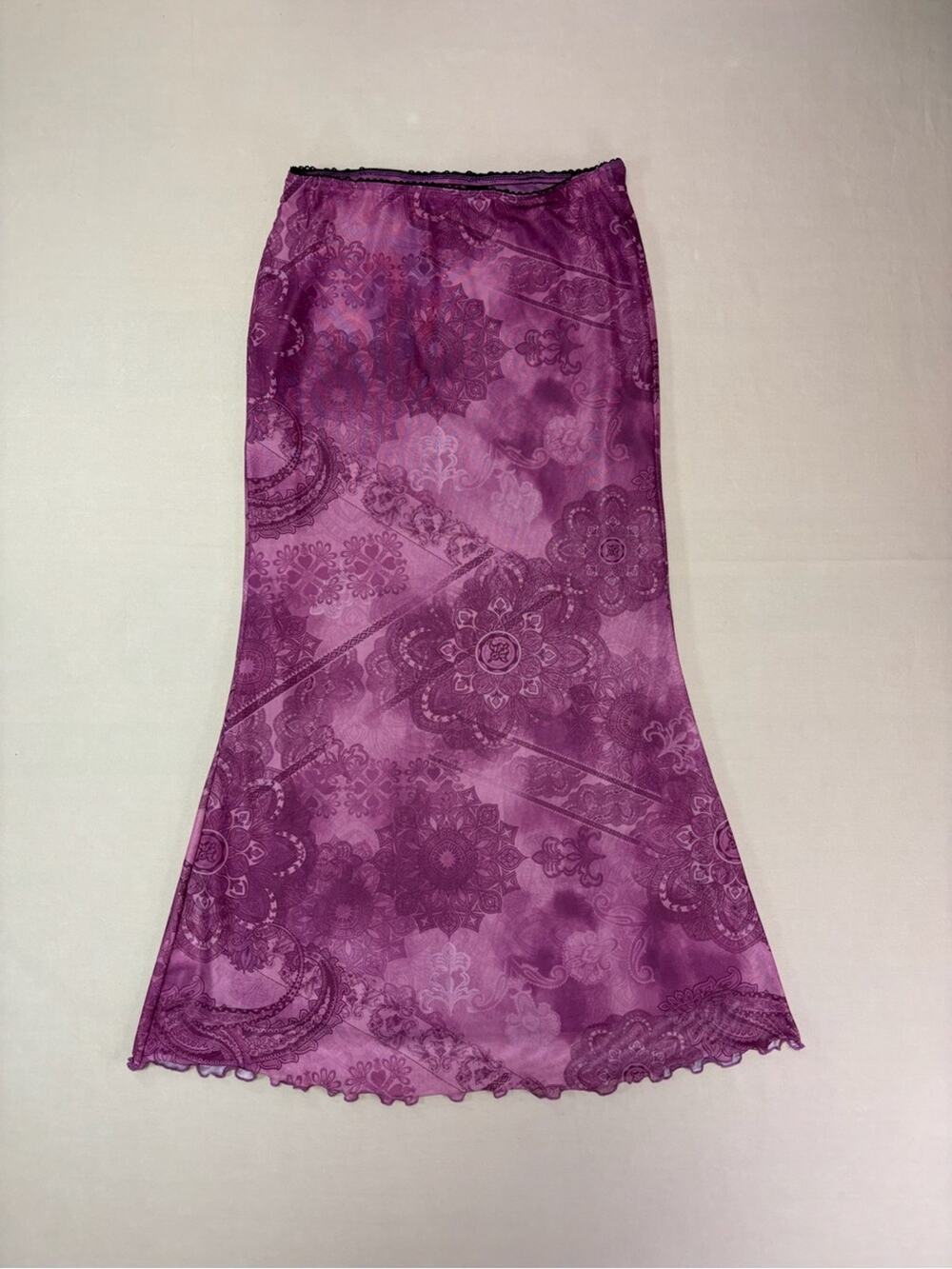 ROMWE Y2K Whimsigoth Purple Lace-Print Midi Skirt Women’s Medium